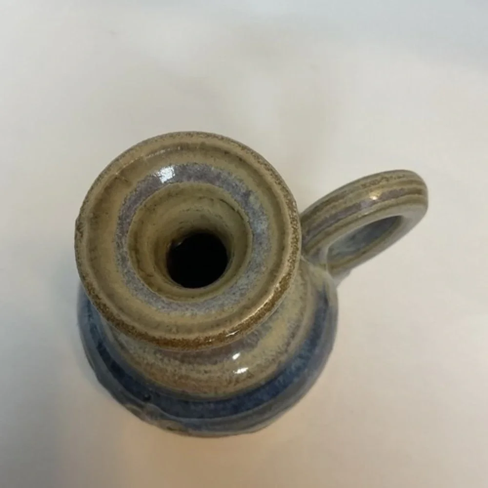 VTG Handmade Mini Miniature Vase Pitcher Gray Blue Glazed With Handel 5